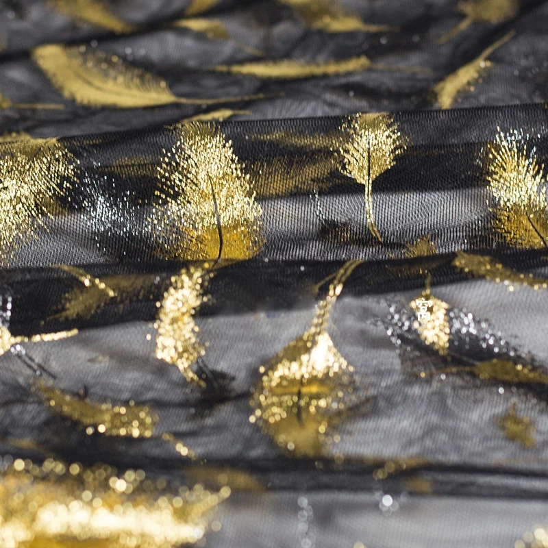 Ширина 140 см 1 м/лот горячее тиснение серебряные золотые перья блестки сетка