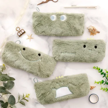 

Korean creative Dinosaur Park Plush round pen bag ins cartoon cute super cute pencil bag with large capacity stationery