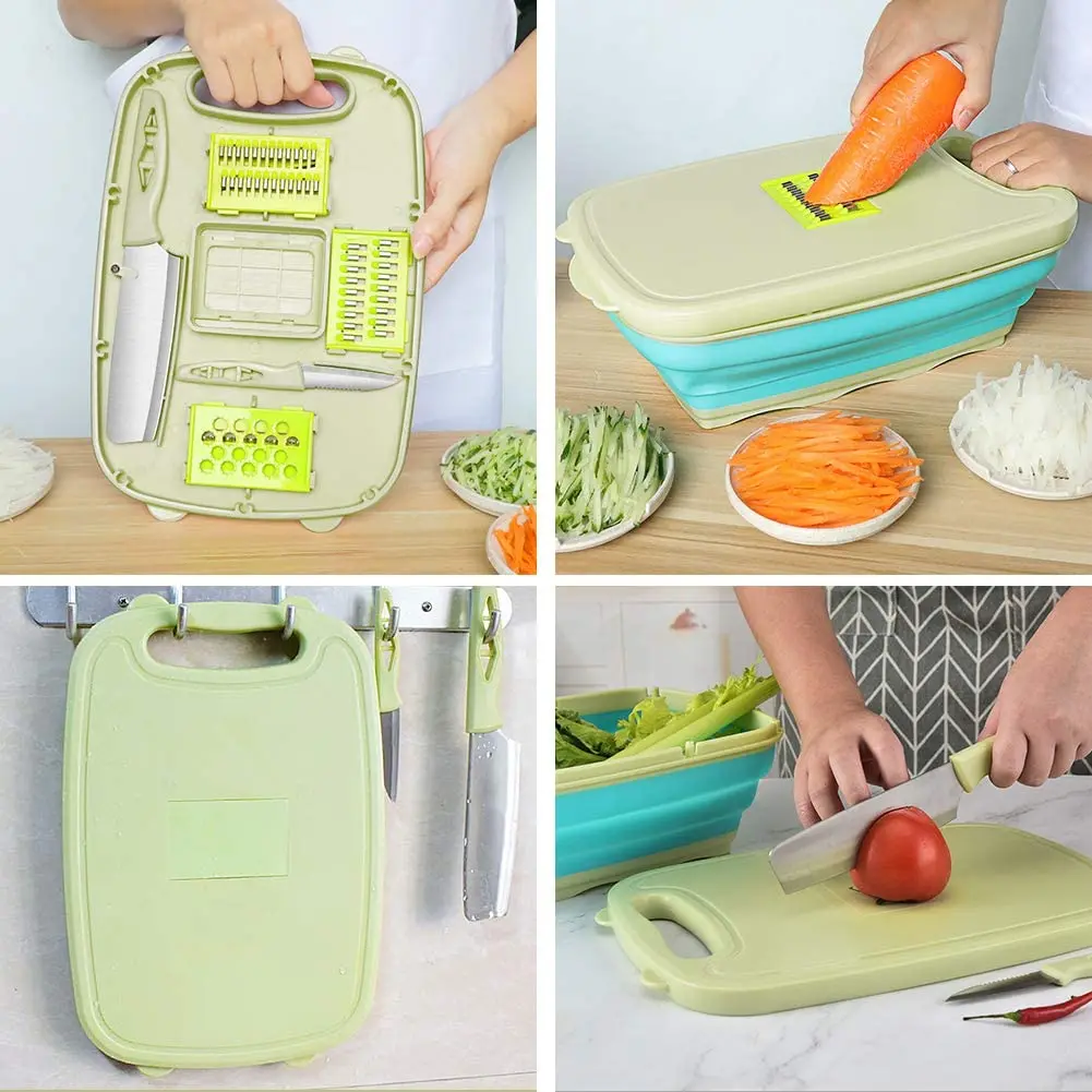collapsible cutting board with colander silicone multifunction camping foldable chopping blocks vegetable tub kitchen gadgets free global shipping