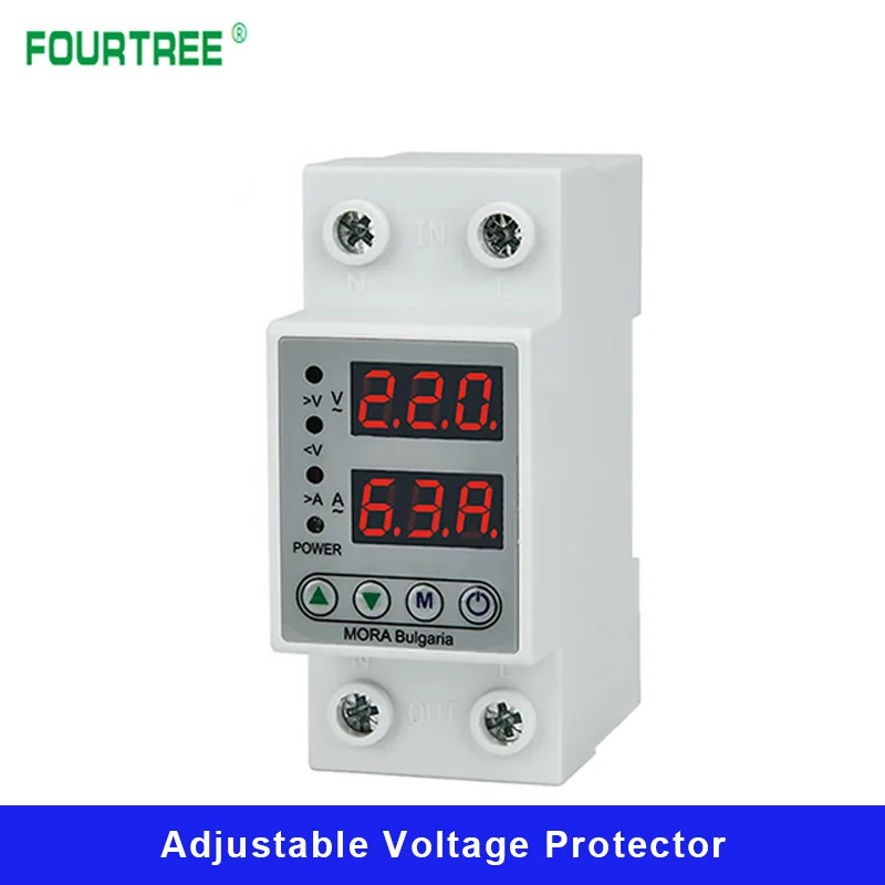 Цифровой Регулируемый протектор перенапряжения и пониженного напряжения 40 А 63