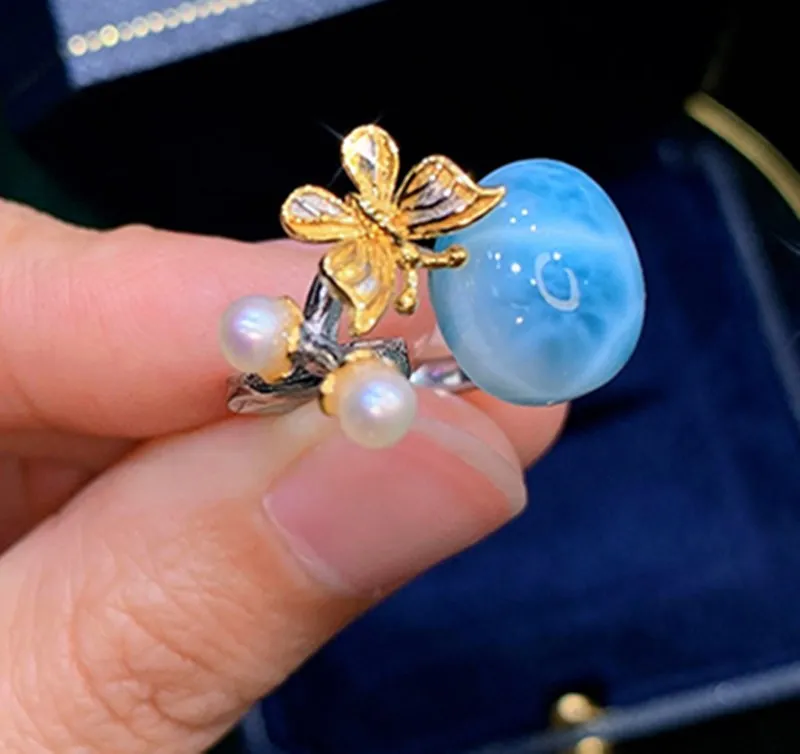 

Larimar синее кольцо природа для женщин