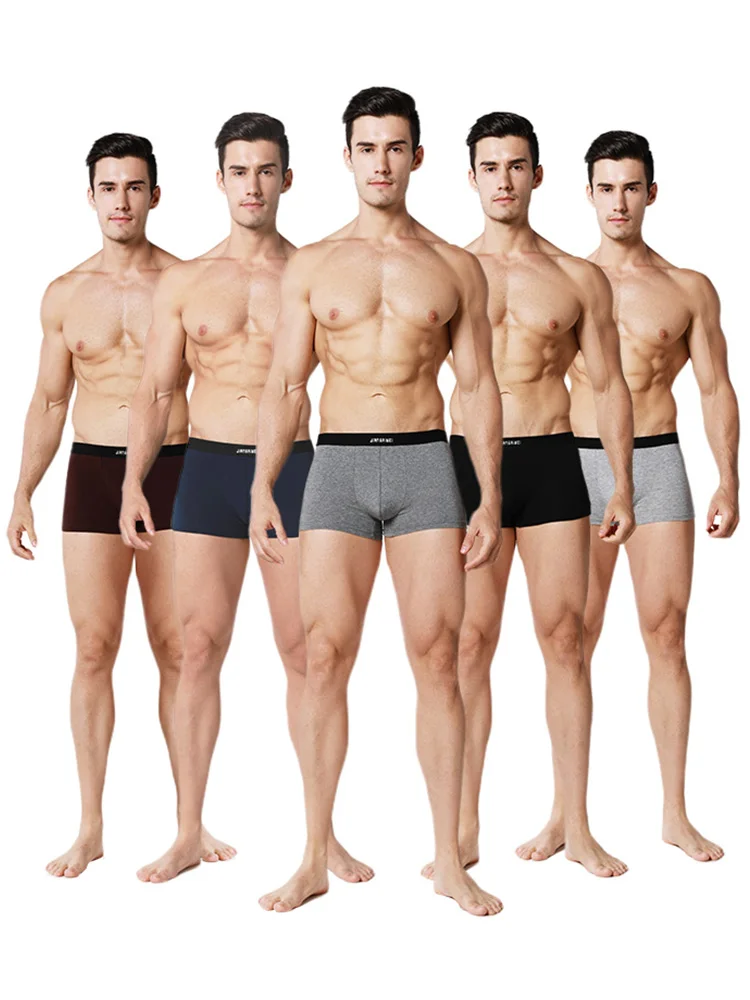 

4PCS/LOT Men's Black Panties Flat-Horned Pants U Convex Breathable Youth Students Solid-Colored Trousers Underpants Boxer Shorts