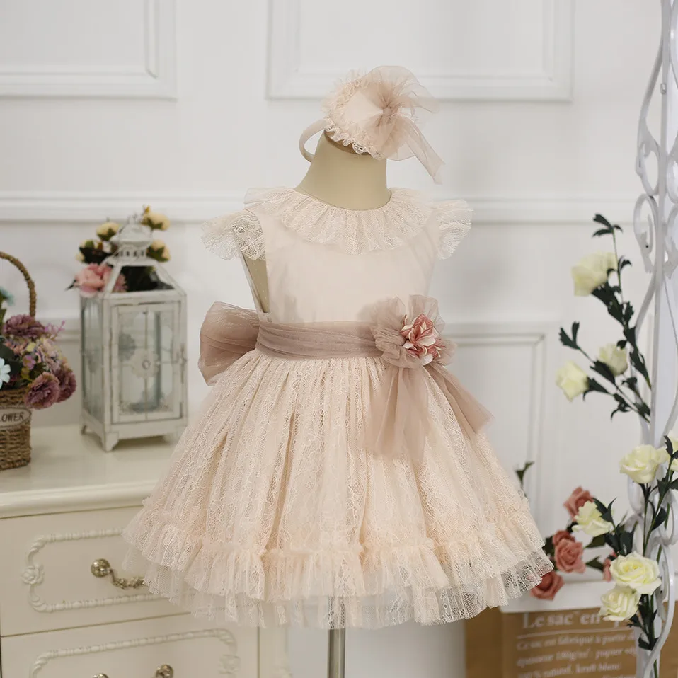 Летнее кружевное платье цвета слоновой кости для девочек вечеринки и свадьбы с