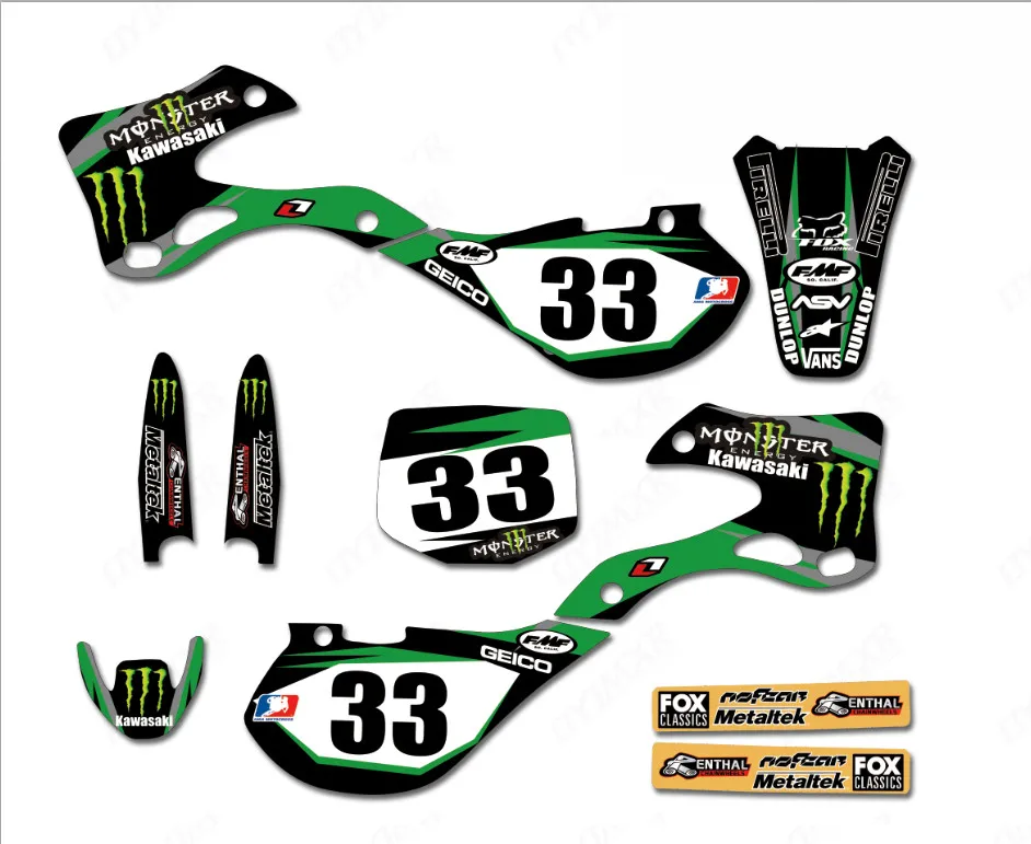 Мотоцикл команда графика и фоны наклейки Наборы для Kawasaki KX125 KX250 1999 2000 2001 2002 KX 125 KX 250 KX