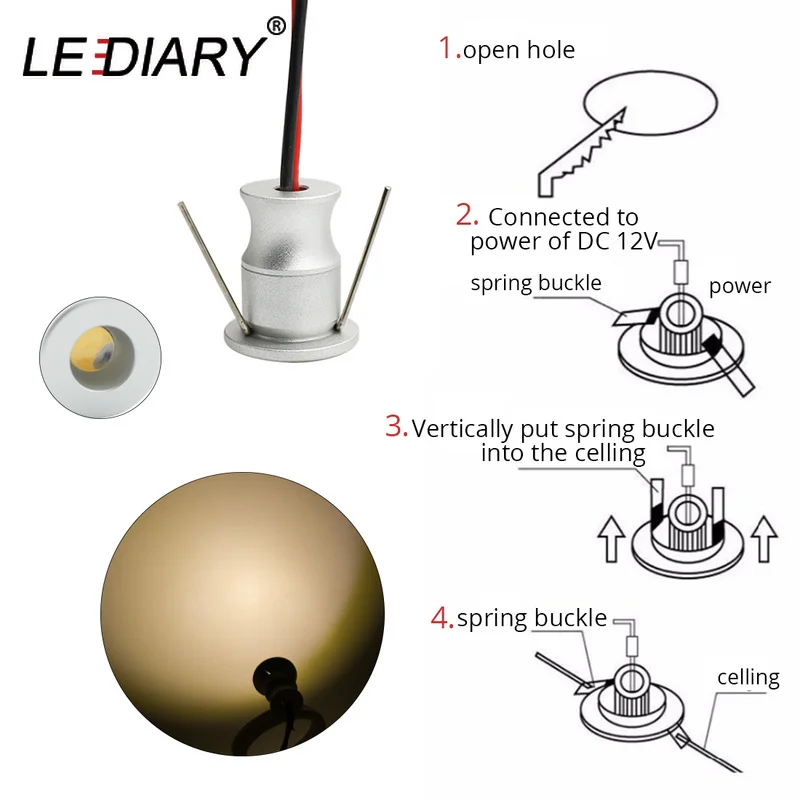 Светодиодный мини прожектор IP65 DC12V точечный светильник для шкафа 15 мм отверстие