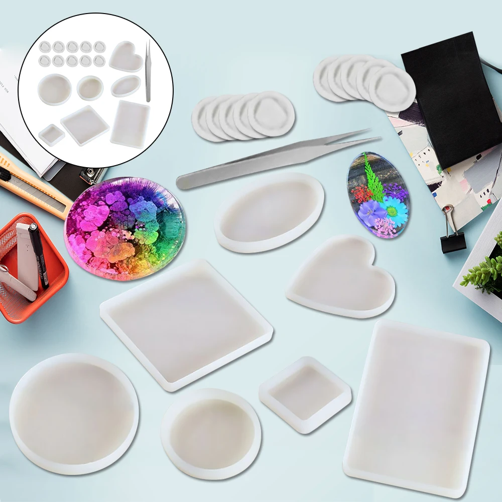 

18Pcs Resin Casting Molds Silicone Mold Pendant Tray Jewelry Mould Craft Kit