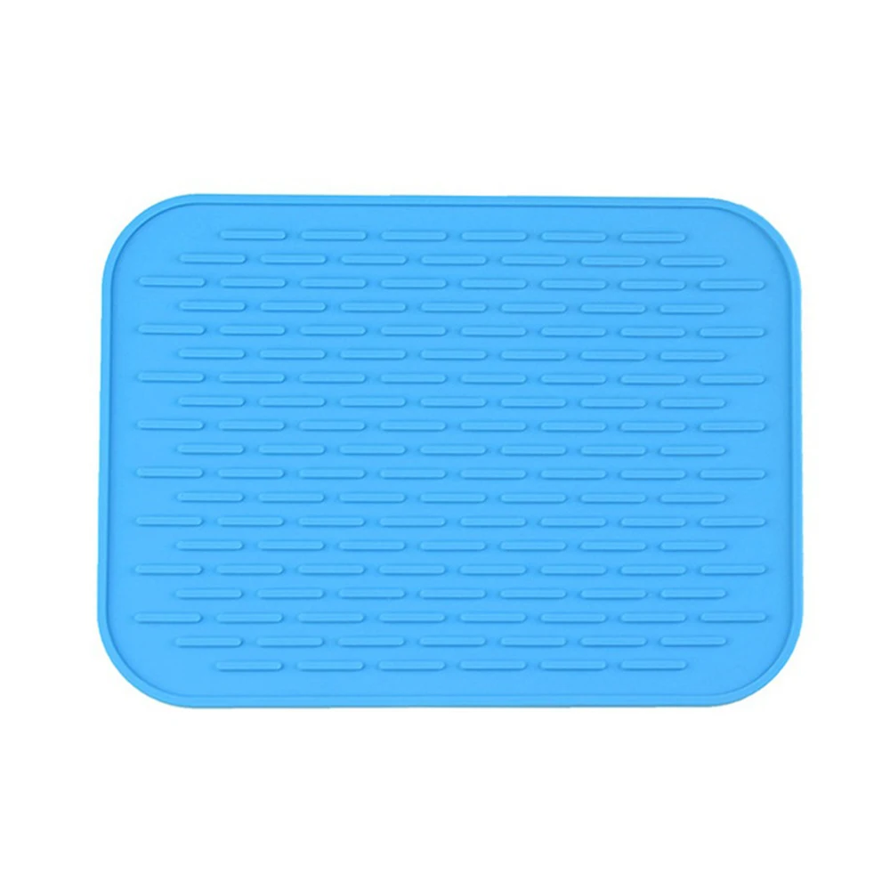 blue Rectangle Silicone Table Placemat Heat Resistant Drying Saucepan Dinnerware Mat Pad Dishes Cup Coaster Kitchen Accessories - Цвет: blue