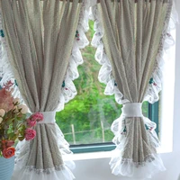 customized french pastoral curtain with lace cherry decor short kitchen curtains roman pinkgreenpurple plaid pattern curtains