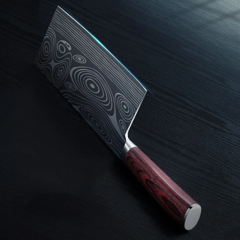 7cr17mov кухонные ножи из нержавеющей стали с лазерным Дамасским узором нож