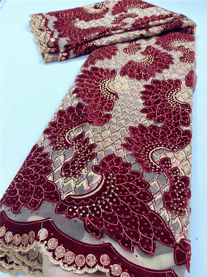 

Французским кружевом бархат ткань 2020 высокое качество Блестки Кружева с камнями в нигерийском стиле африканская кружевная ткань для сваде...