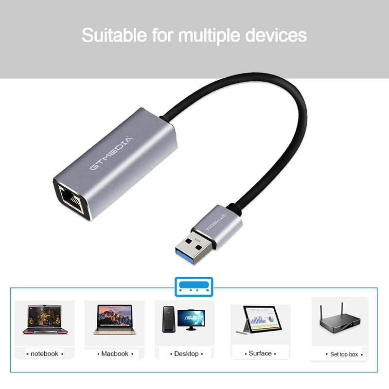 GTMEDIA usb хаб Ethernet адаптер USB 3 0 до 10/100/1000M LAN Сетевой совместим для MacBook поверхности