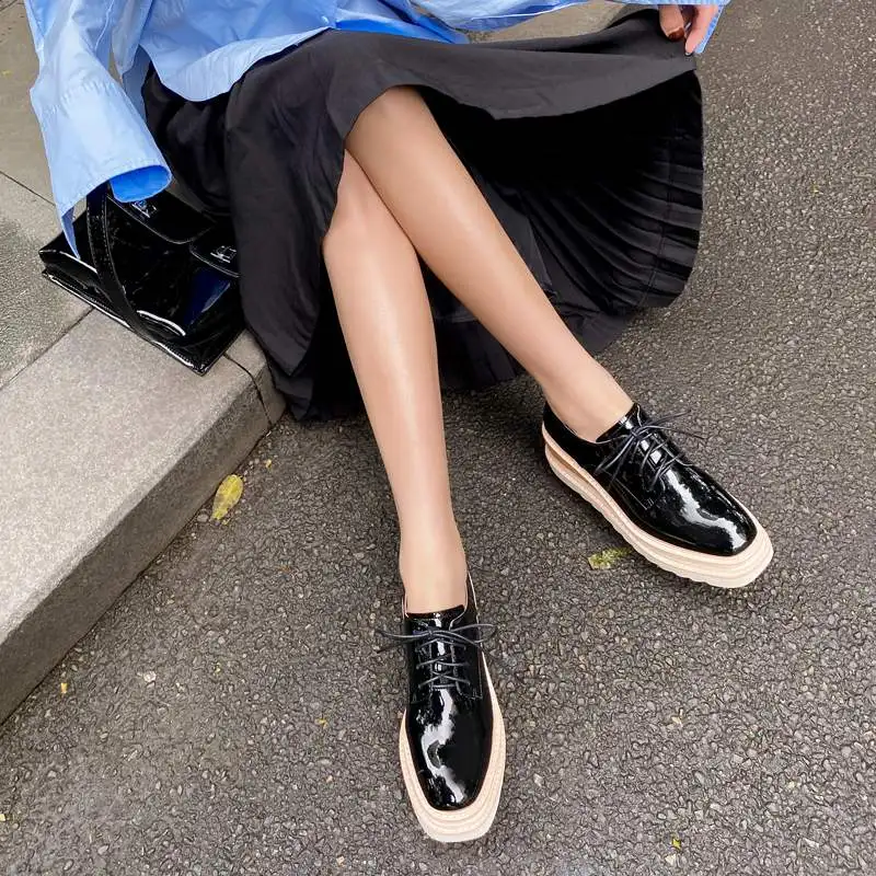 

Krazing Pot 2021 comfortable cow leather lace up platform high heels wedges casual spring shoes beauty lady cozy women pumps L86