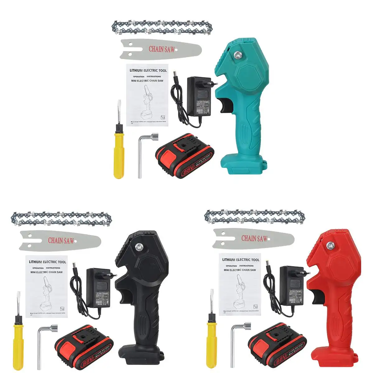

88V 1080W 4 Inch Mini Electric Chain Saw Woodworking Pruning One-handed Garden Tool Rechargeable EU Plug With 2PCS Battery