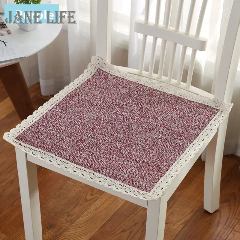 

5 Colors Solid Cotton Chair Cushion Lace Square Cushions For Dinning Chair Office Home Decoration Dormitory Library Seat Pad