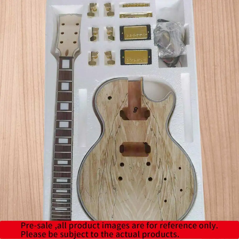 LP-SpaltedMaple-27 DIY LP стиль электрогитара Spalted кленовый шпон+ африканское красное дерево Okoume корпус шеи палисандр гриф набор гитары предпродажа - Цвет: LP-SpaltedMaple-27