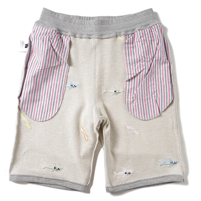 New Novelty Men Embroidery shark Comfortable Classic Striped Skateboard Street Cotton Casual Shorts Kanye Hip-hop Parkour #L28 | Мужская