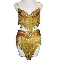 sparkly beaded fringe diamonds women bra shorts nightclub leotard singer dancer stage wear outfit bar prom party costumes