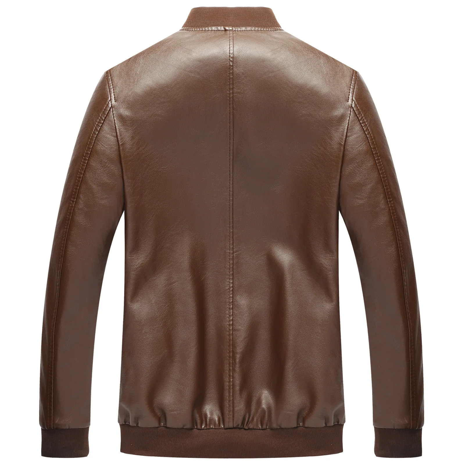 Коричневая ветровка из искусственной кожи мужская куртка с воротником стойкой