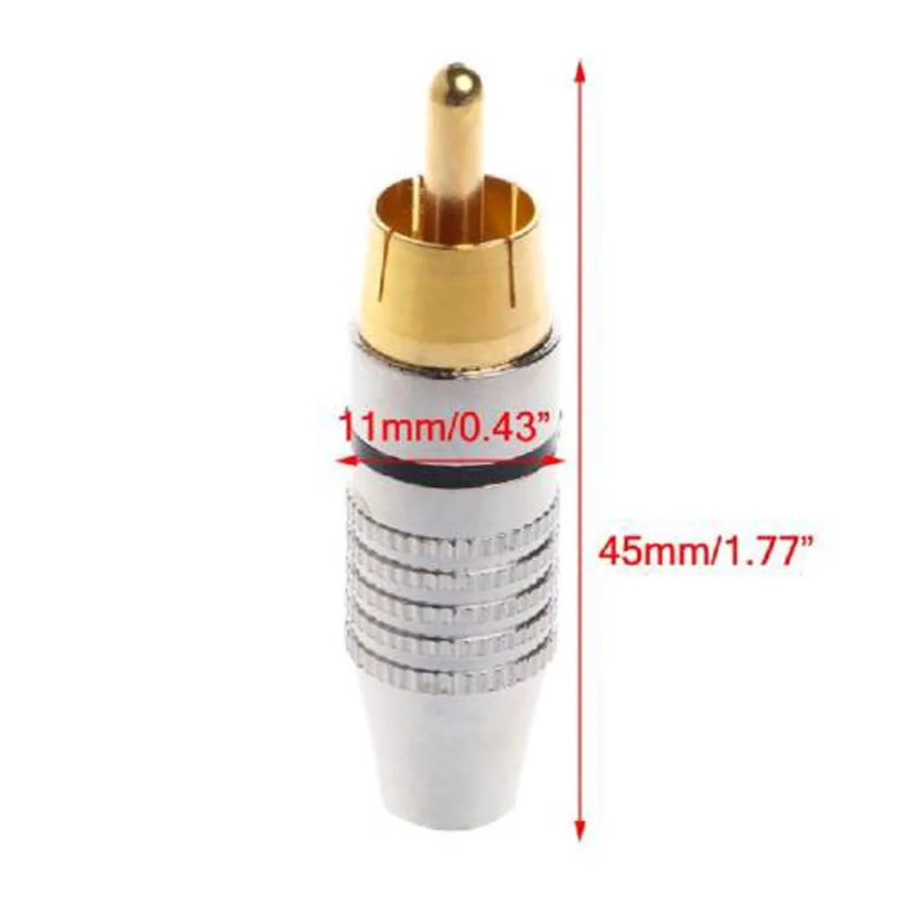 

Male RCA Plugs Gold Plated Adapters Accessory 10Pcs Cable Connector 11x45mm High Grade Video