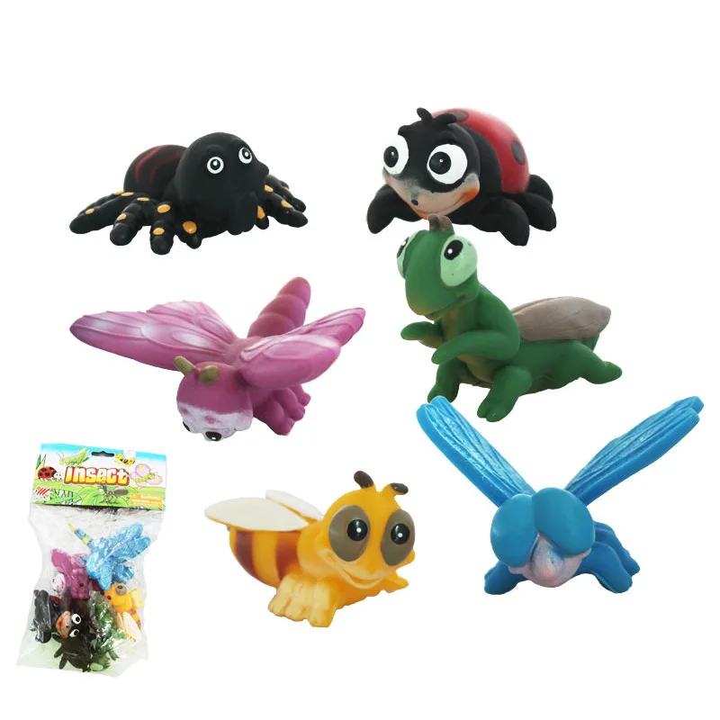 

6PCS/lots Simulation Animal and Insect Soft Glue Model Toys 6-9CM Cartoon Insect Model Cute Cartoon Toys Gift for Kids