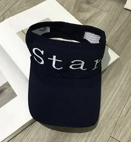 navy blue Летние женские трикотажные солнцезащитные козырьки для улицы, для девочек, с буквенным принтом, пляжная шляпа для взрослых, Повседневная Спортивная Кепка для гольфа Gorros - Цвет: navy blue
