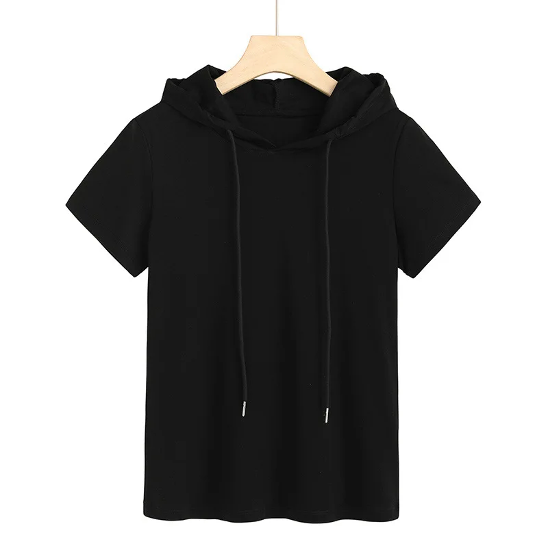 

Hooded T-shirt women's 80 thread mercerized cotton super hot spring and summer fashion short sleeve 6736