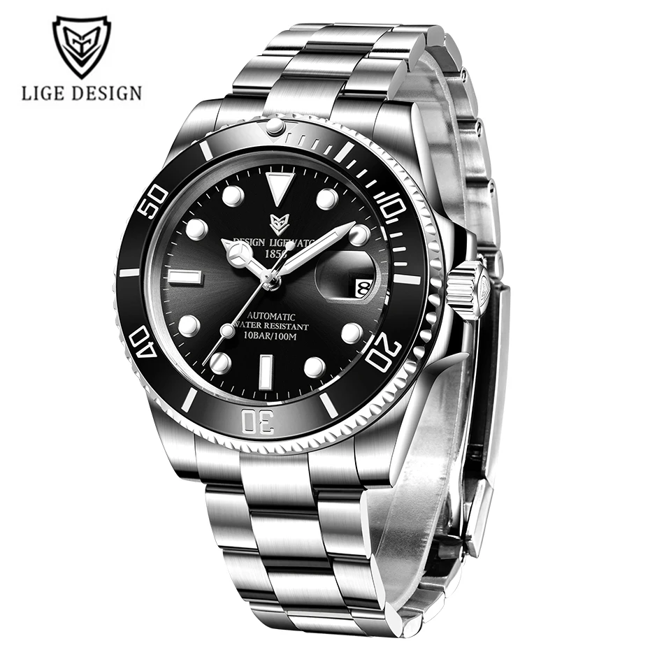 

LIGE Design Brand Luxury Men Watches Automatic Gold Watch Men Stainless Steel Waterproof Business Sport Mechanical Wristwatch