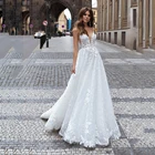 Белое свадебное платье-трапеция с V-образным вырезом, кружевные аппликации