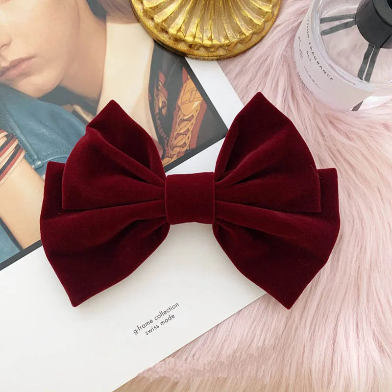 Бархатная заколка для волос с бантом зажим красного и черного цвета эластичная