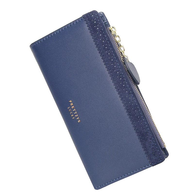 navy blue Дизайнерский кошелек на новой застежке с откидной крышкой, Длинный кошелек на молнии, кошелек для монет, сплошной цвет, держатель для карт, женский клатч для телефона - Цвет: navy blue