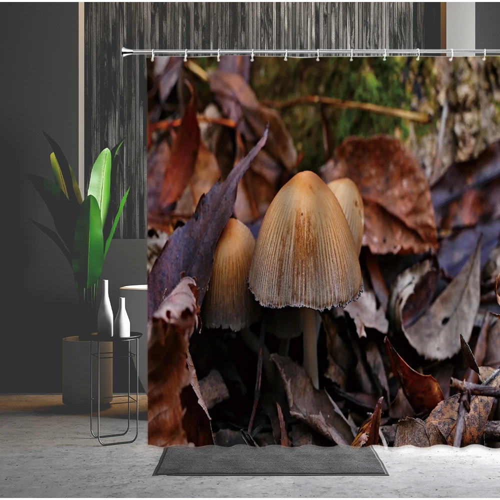 

Shower Curtain Dream Mushroom Deer Green Leaf Stone Modern 3D Printing Waterproof Bathtub Decoration Bath Curtains Set With Hook