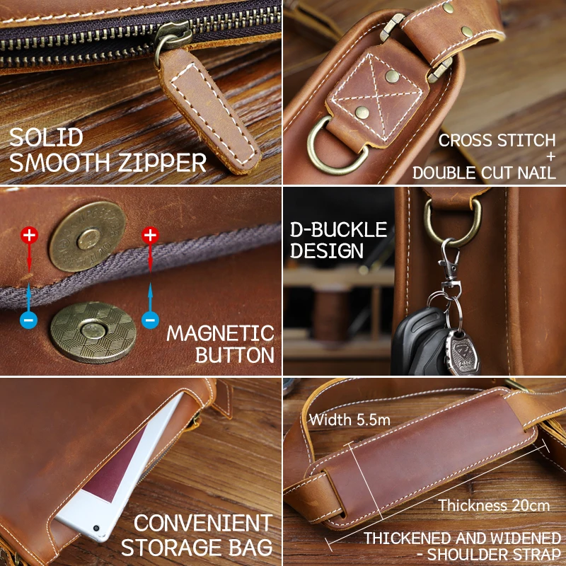 Genuine Leather Men's Shoulder Bag Crossbody Messenger Bags Portable Business Sling Bags