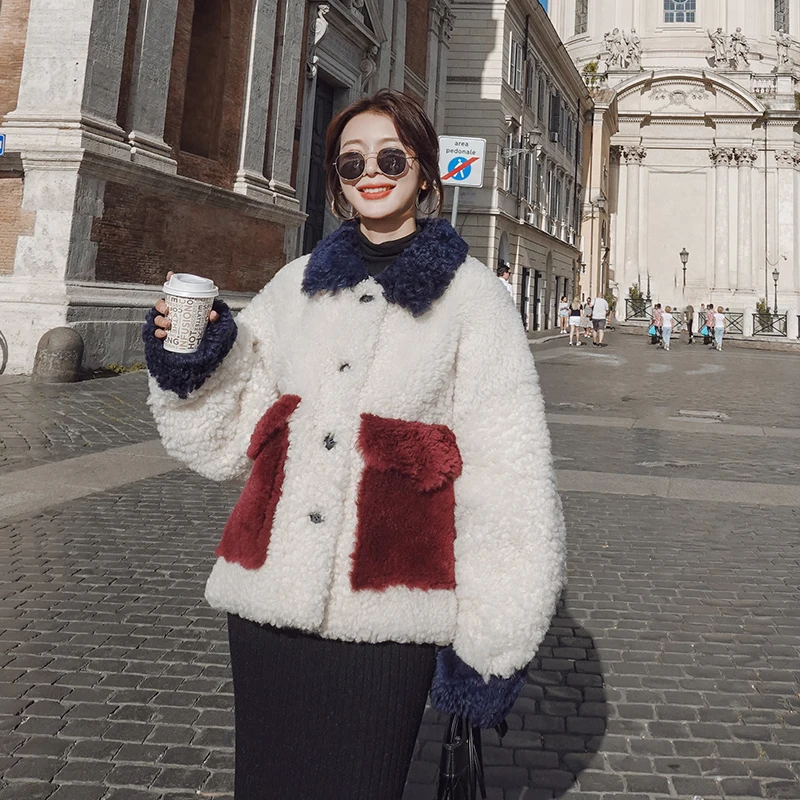 

2020 Autumn Winter Female Jacket New Loose Thickened Casual Contrasting Lamb Hair All-Match Wool Short Women Coat A89
