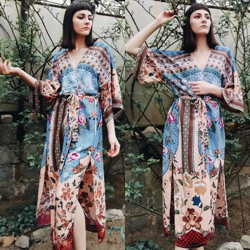 2021 длинное пляжное платье Пляжная накидка с принтом туники для пляжа саронг