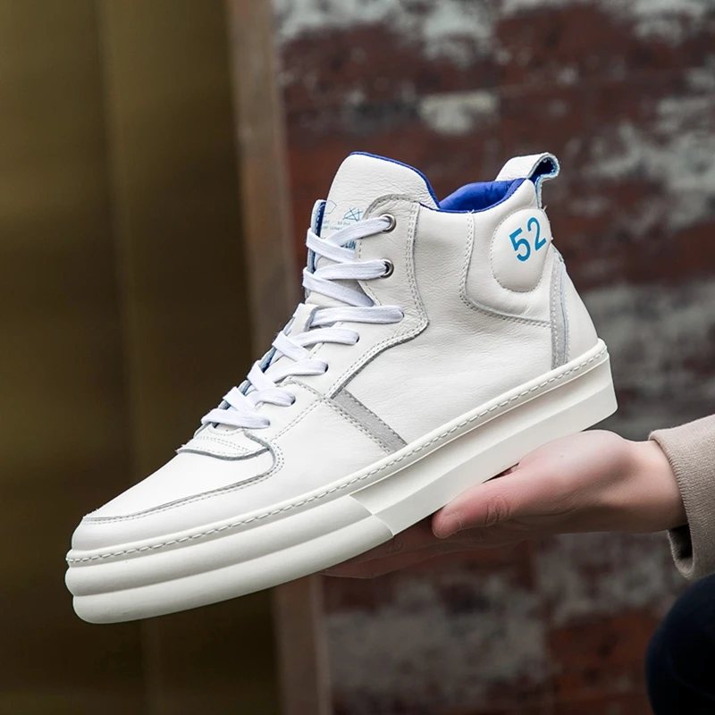 High-Top Casual Men Shoes Genuine Leather Military Sneakers Luxury Platform Trainers Top Quality Lace Up Hip Hop White |