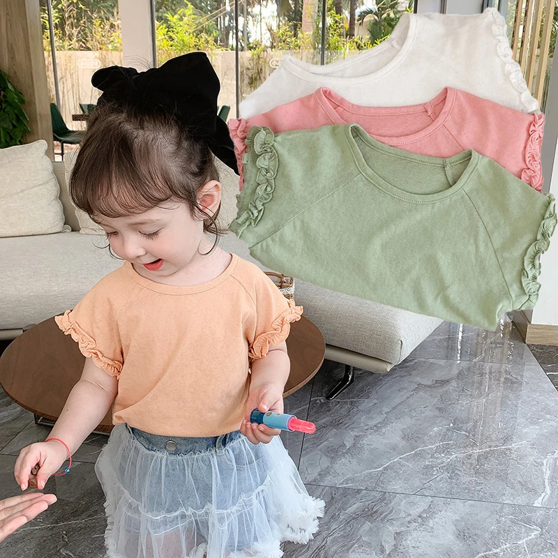 Мягкая дышащая рубашка для маленьких девочек летняя детская с оборками и