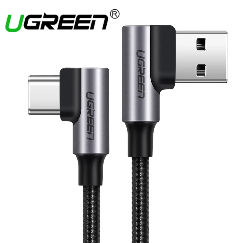 Ugreen 90 градусов usb type c кабель передачи данных для быстрой зарядки зарядное устройство для samsung s9 s8 huawei xiaomi9 usb c кабель короткий 2 м Android - Тип штекера: Dual 90 degree