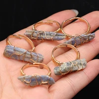 1pc natural stone rings fashion gold color wire wrap gem stainless steel adjustable trendy ring jewelry gift for women