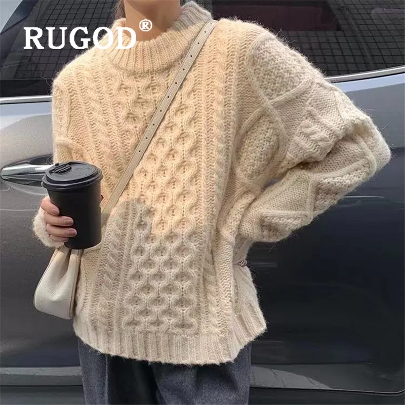 Женский свитер с круглым вырезом RUGOD элегантный вязаный пуловер рукавами летучая