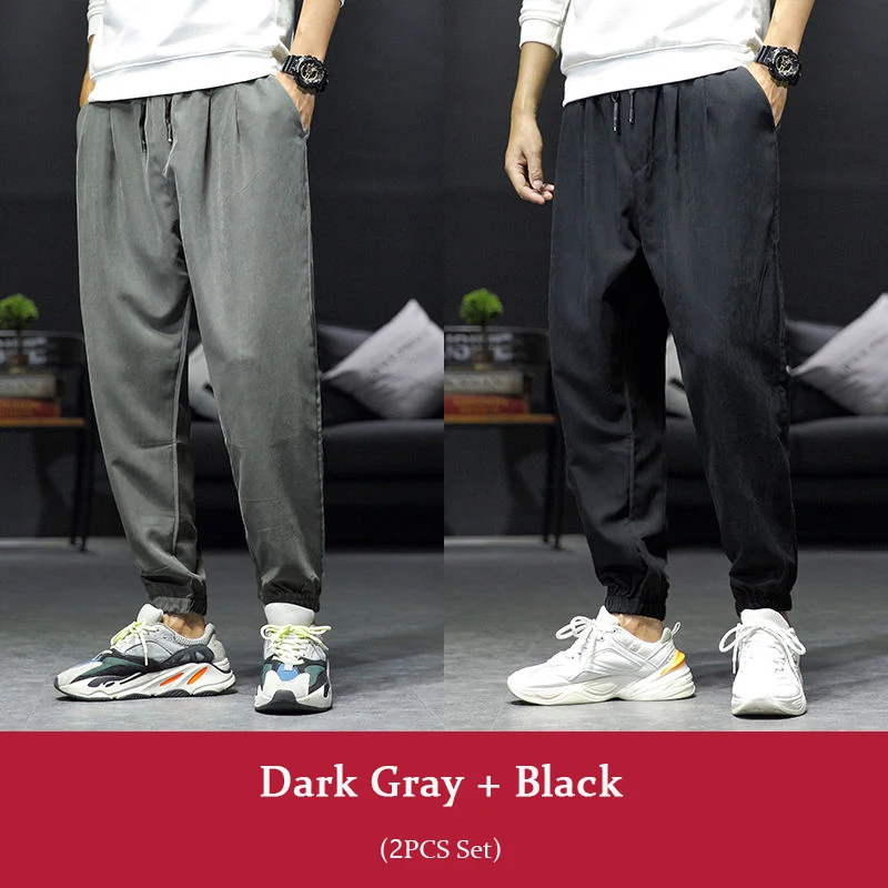 Dark gray Black 2 шт. свободные штаны-шаровары для мужчин s Jooggers белые осенние брюки карго по щиколотку повседневные мужские мешковатые спортивные штаны трек - Цвет: Dark gray Black