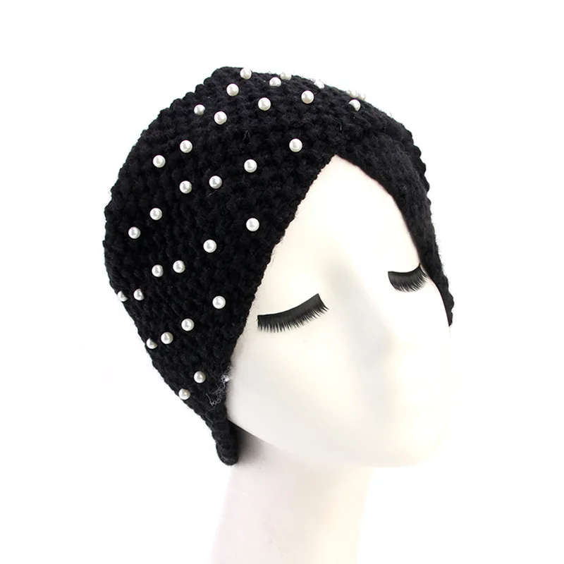 1 шт. однотонная вязаная шапка для женщин/девочек имитация жемчуга зимняя