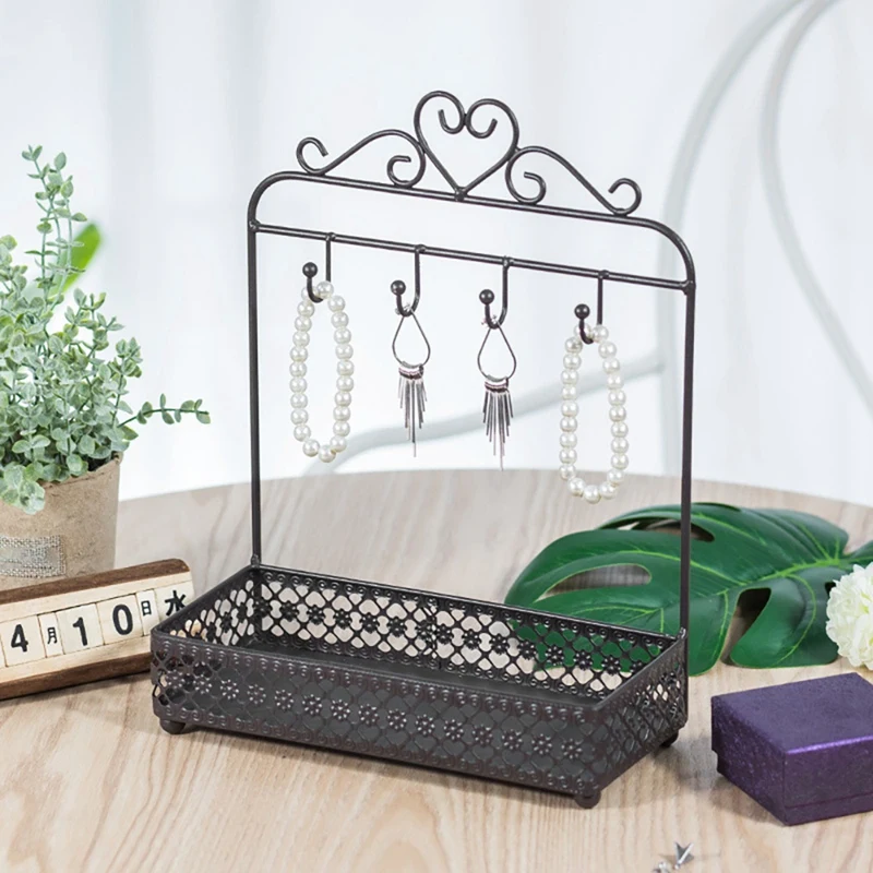 

Jewelry Organizer Display Stand with Ring Tray Table Top Jewelry Hanging Holder for Earring Necklace Bracelet