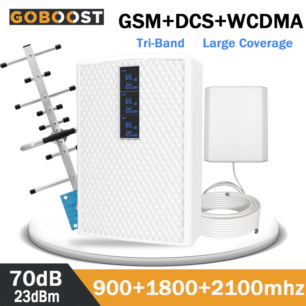 4G Signal Amplifier Tri-Band 900 1800 2100 Phone 2G 3G Cellular Repeater GSM 900 MHz Repeater DCS Signal Booster 70dB High Gain