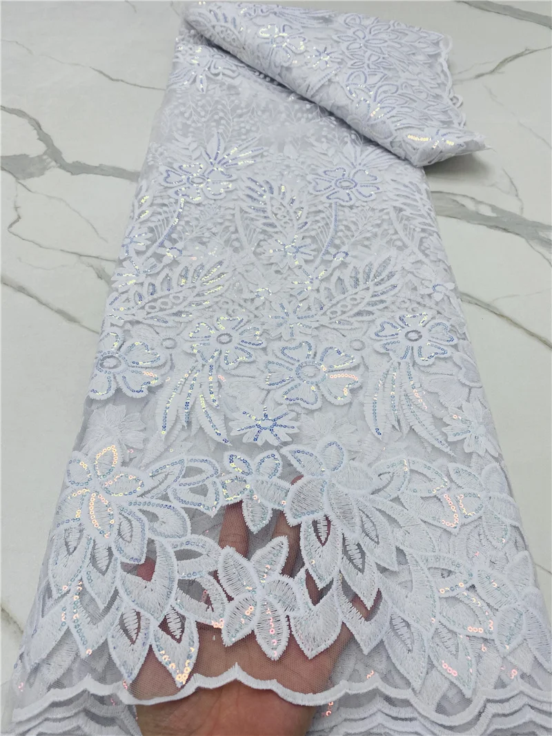 

PGC, белая блестящая африканская французская кружевная ткань 2021, высококачественный тюль, кружевной материал для нигерийских свадебных плат...