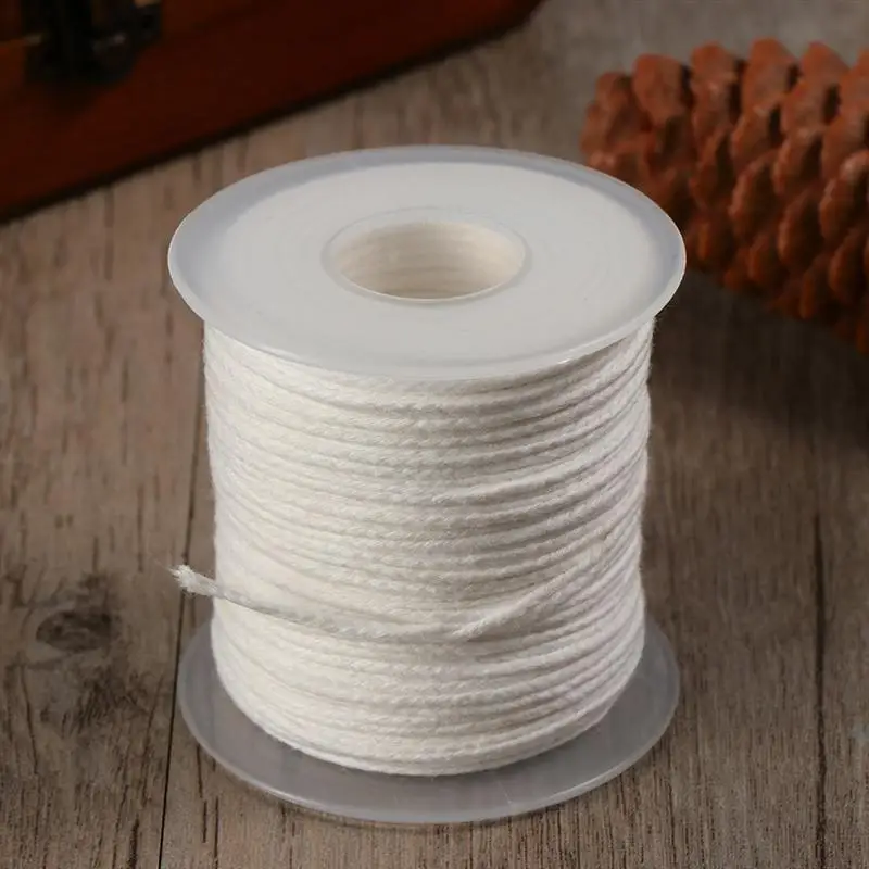 

1 Roll 61 Meter Pre Waxed Wicks Candle Making Material DIY Cotton Braided Wick With 300PCS Wick Tabs