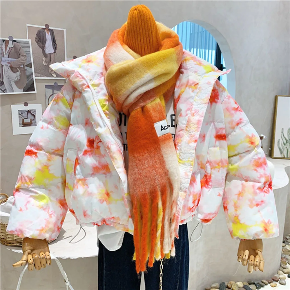 

Bread cotton jacket women winter 2021 new style Korean tie-dye long-sleeved loose thick warmth short cotton-padded jacket