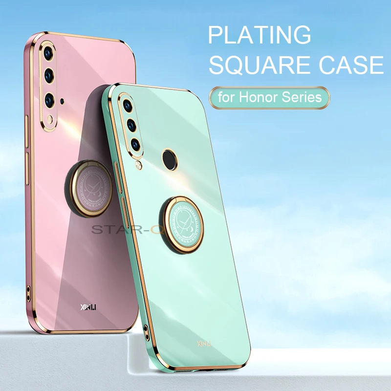 plating square ring holder phone case on for huawei nova 5t 3 3i 8 pro 3e 4e nova5t nova3 i nova3i luxury silicone stand cover free global shipping