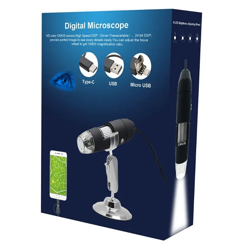 2MP 3в1 USB Type C микро usb 1000X микроскоп камера 1080p видео для смартфона oxx Windows PC