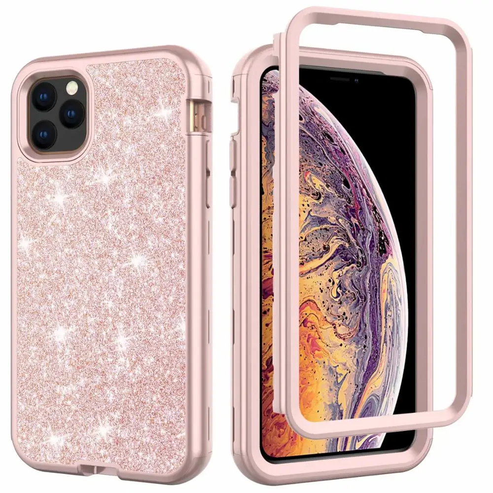 360 Full Glitter Hybrid Armor Case For iPhone 14 Plus 13 12 11 Pro MAX XS XR 7 8 Coque PC Silicon Bumper Shockproof Phone Cover