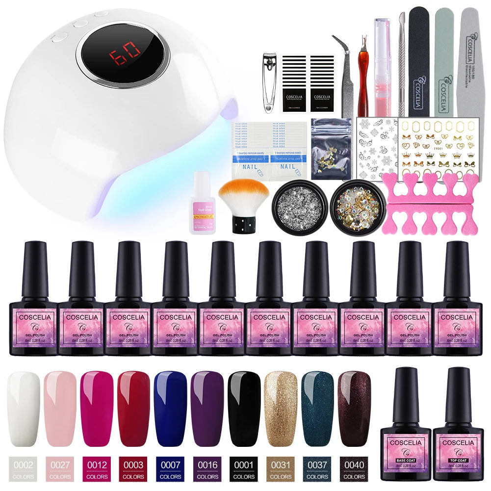 SET D 10PC GEL Маникюрный набор Гель-лак для ногтей Набор для маникюра Гель-лак 36 Вт УФ светодиодная лампа сушилка с 20 цветами Гель-лак для маникюра Набор инструментов - Цвет: SET D 10PC GEL